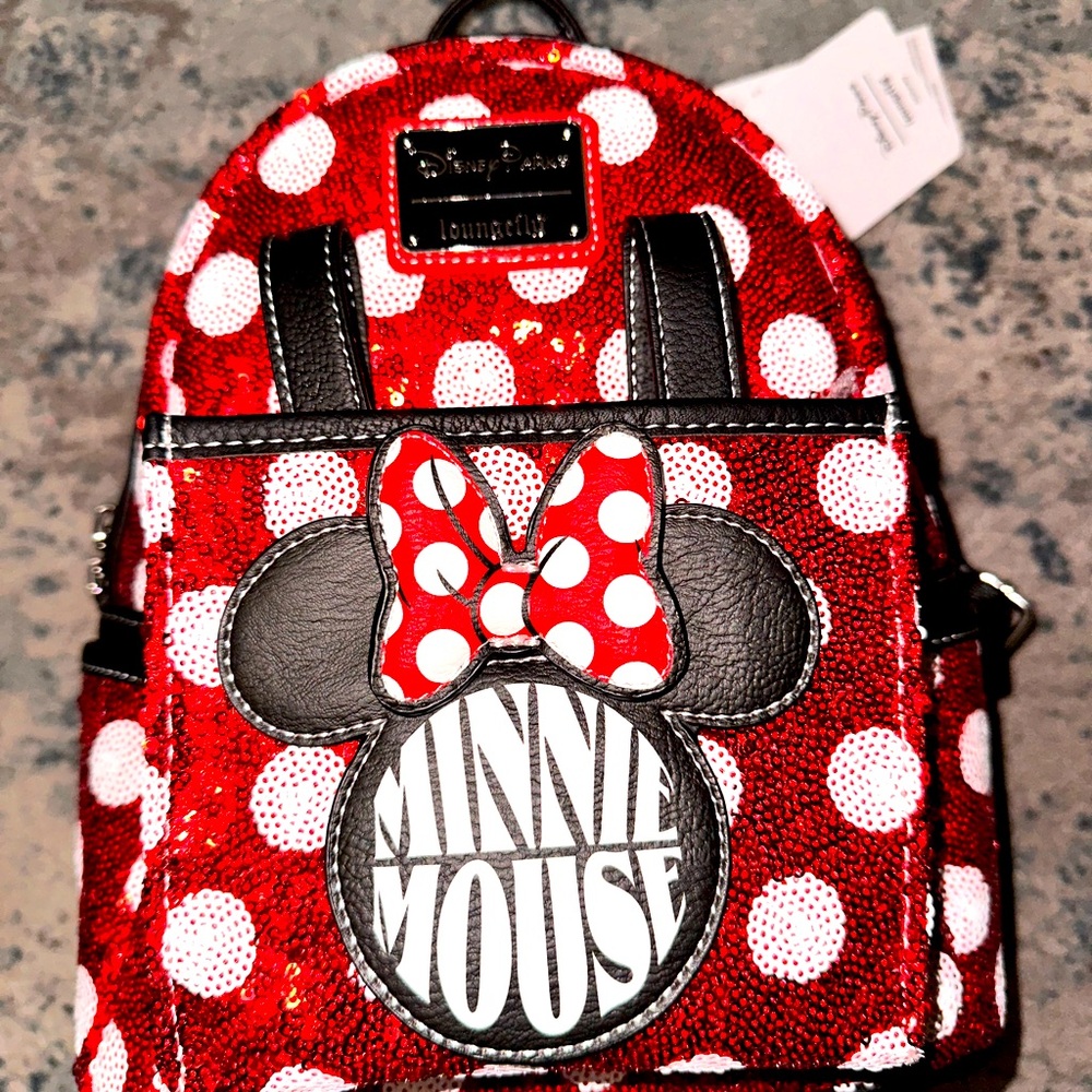 NWT Disney Loungefly Minnie Mouse Polka Dot Sequin Mini Backpack